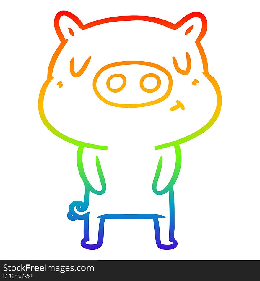 rainbow gradient line drawing of a cartoon content pig