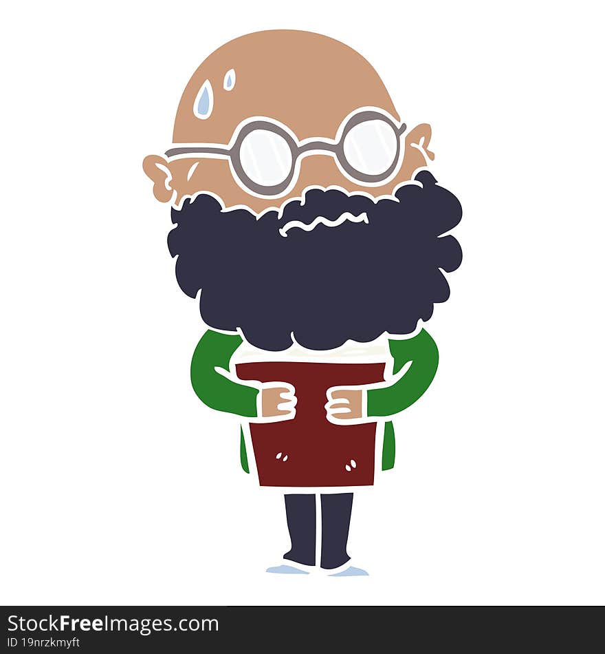 flat color style cartoon worried man with beard and spectacles