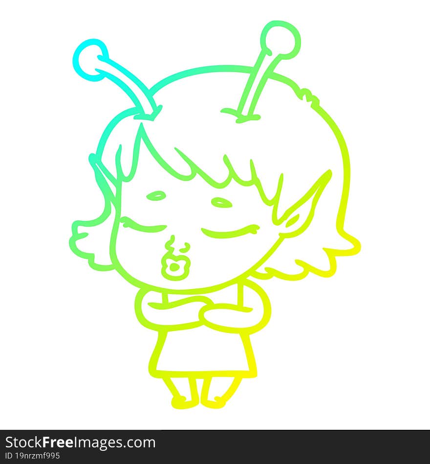 cold gradient line drawing cute alien girl cartoon