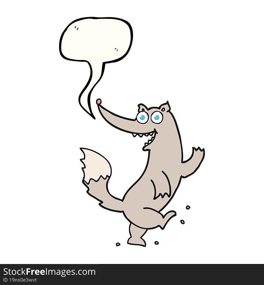 freehand drawn speech bubble cartoon happy wolf dancing