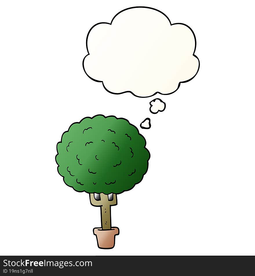 cartoon tree and thought bubble in smooth gradient style