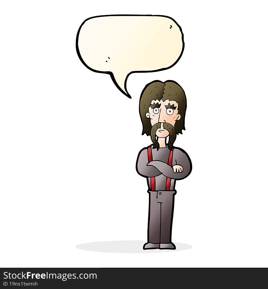 cartoon long mustache man with folded arms with speech bubble