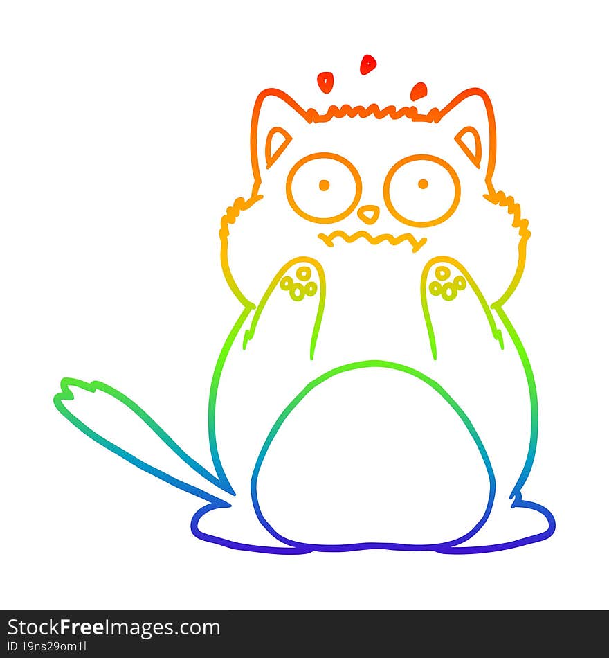 rainbow gradient line drawing cartoon worried cat