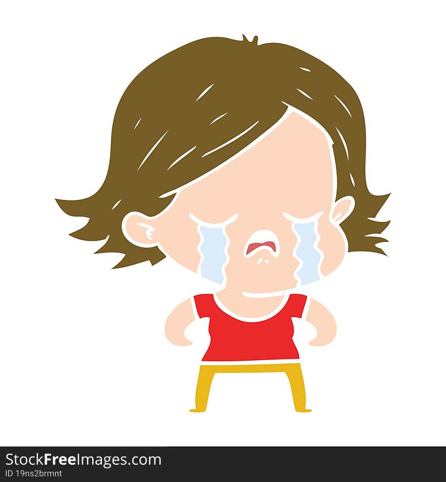 Flat Color Style Cartoon Girl Crying