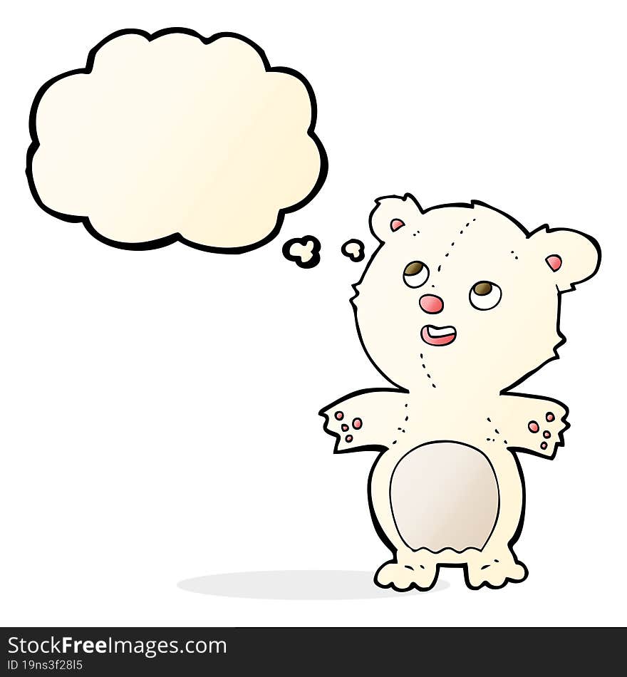 cartoon happy little polar bear with thought bubble