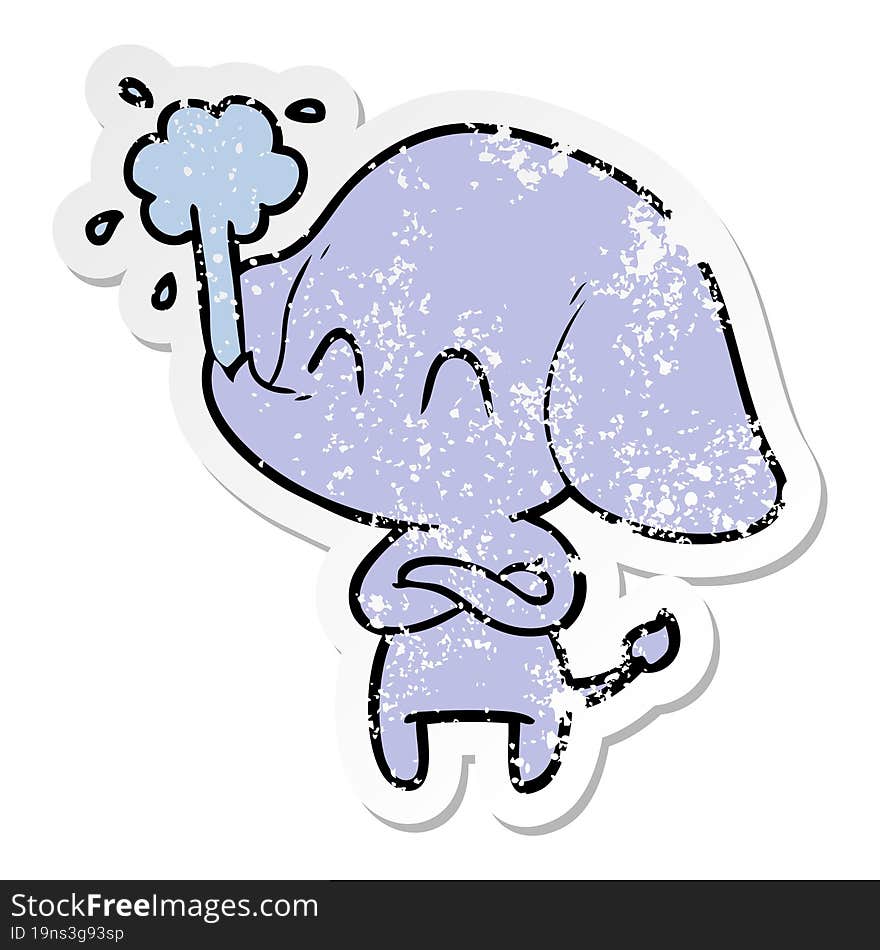 Distressed Sticker Of A Cute Cartoon Elephant Spouting Water