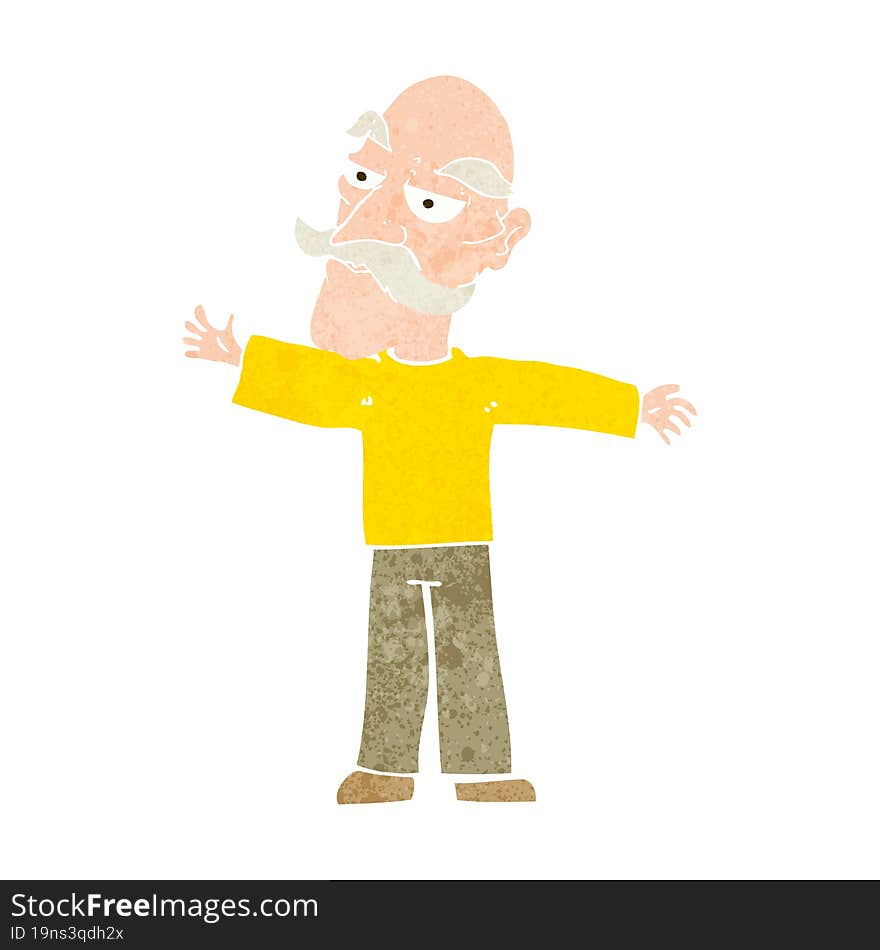 cartoon old man spreading arms wide