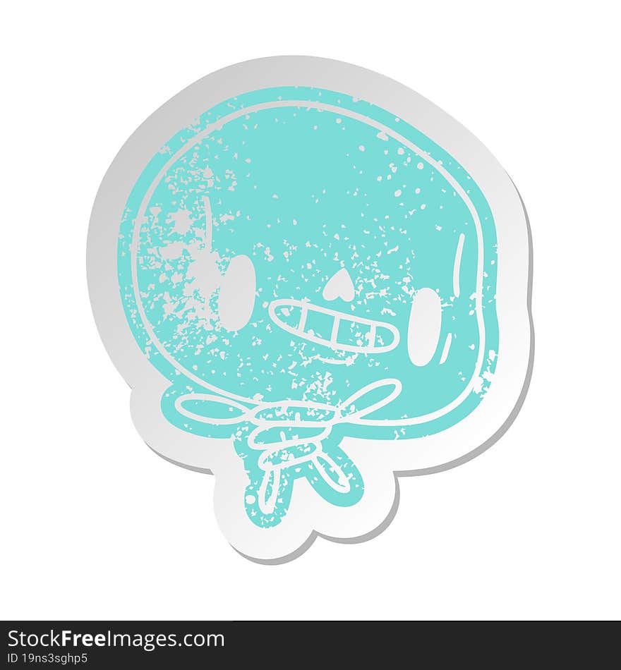 Distressed Old Sticker Kawaii Cute Dead Skeleton