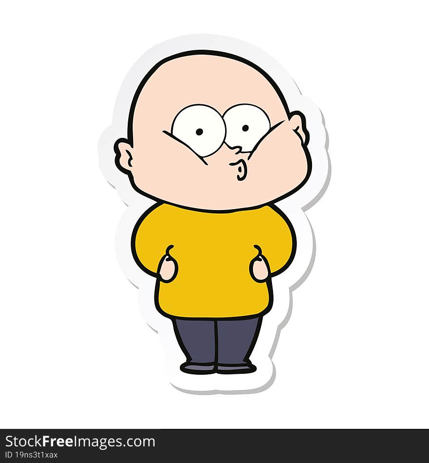 Sticker Of A Cartoon Bald Man Staring