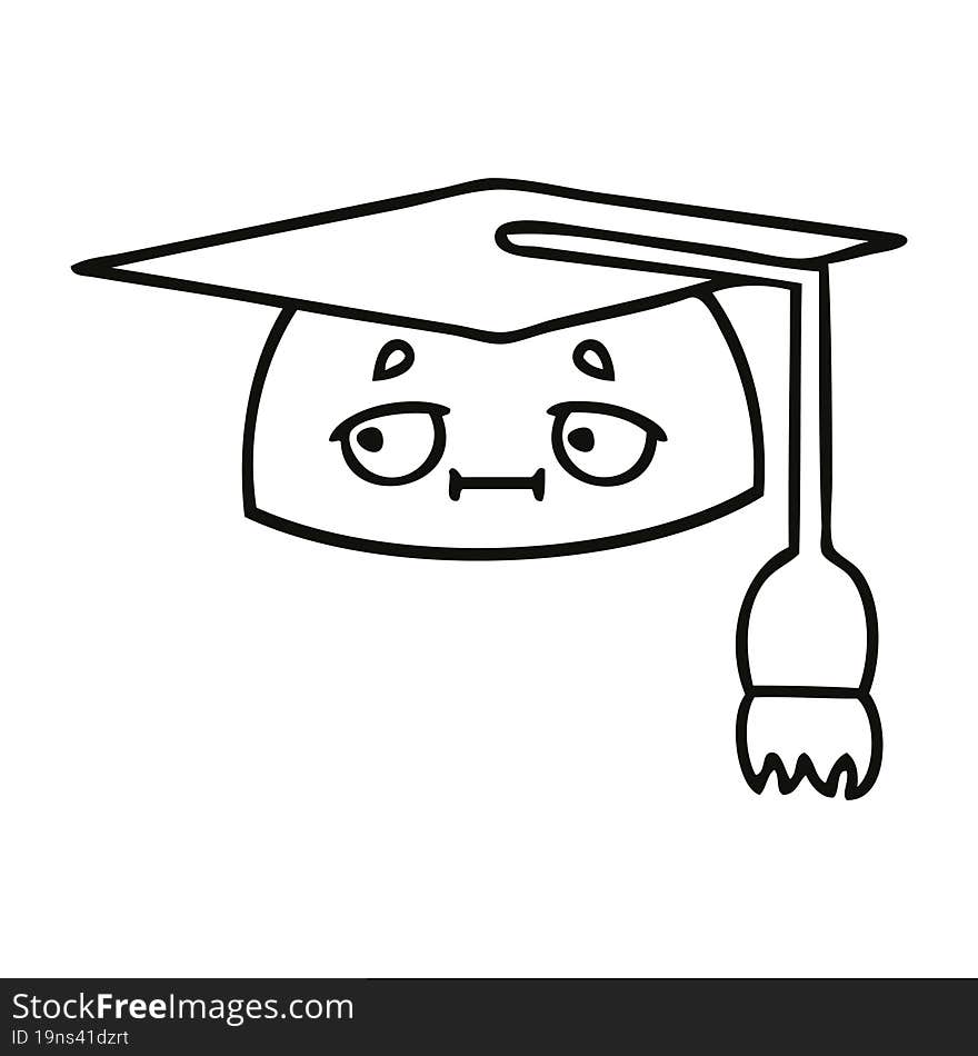 line drawing cartoon graduation hat