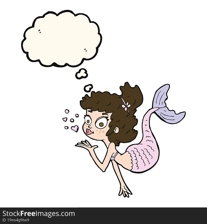 Cartoon Pretty Mermaid With Thought Bubble