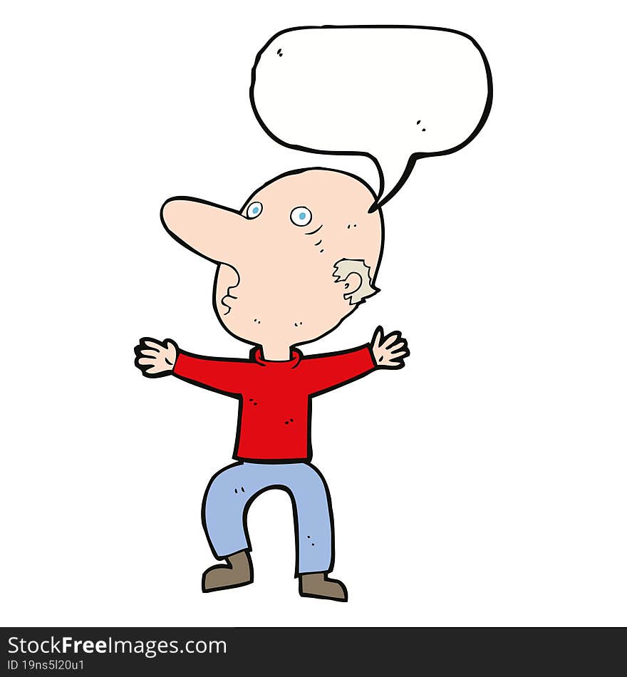 cartoon worried middle aged man with speech bubble