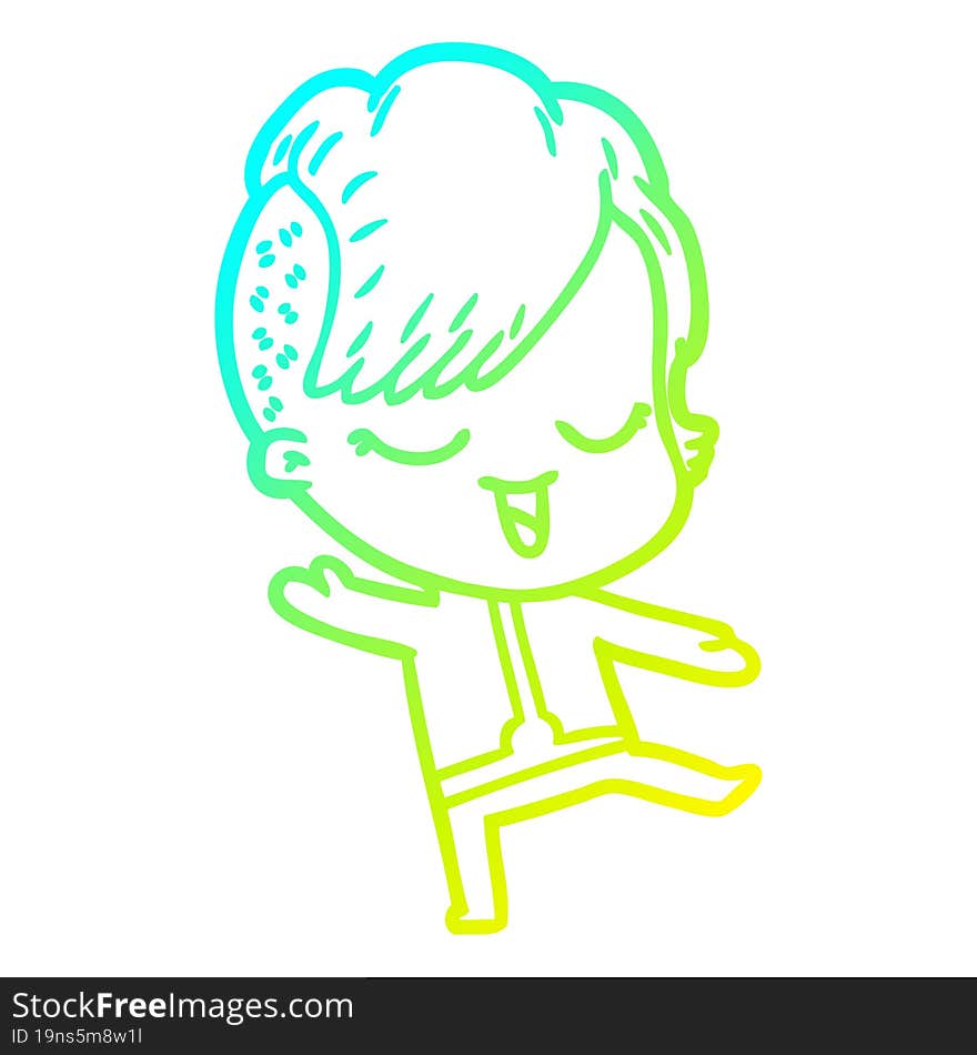 Cold Gradient Line Drawing Happy Cartoon Girl