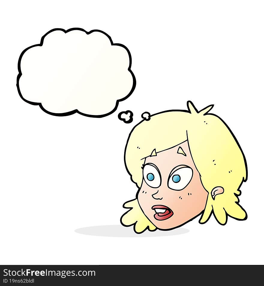 Cartoon Female Face With Surprised Expression With Thought Bubble