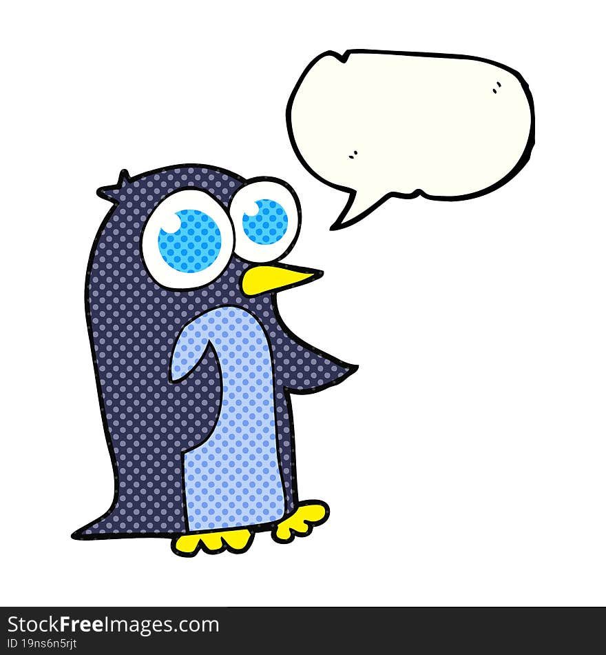 comic book speech bubble cartoon penguin with big eyes