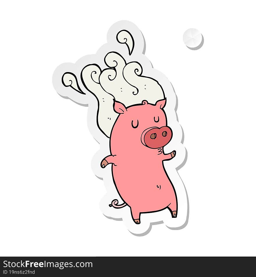 sticker of a smelly cartoon pig