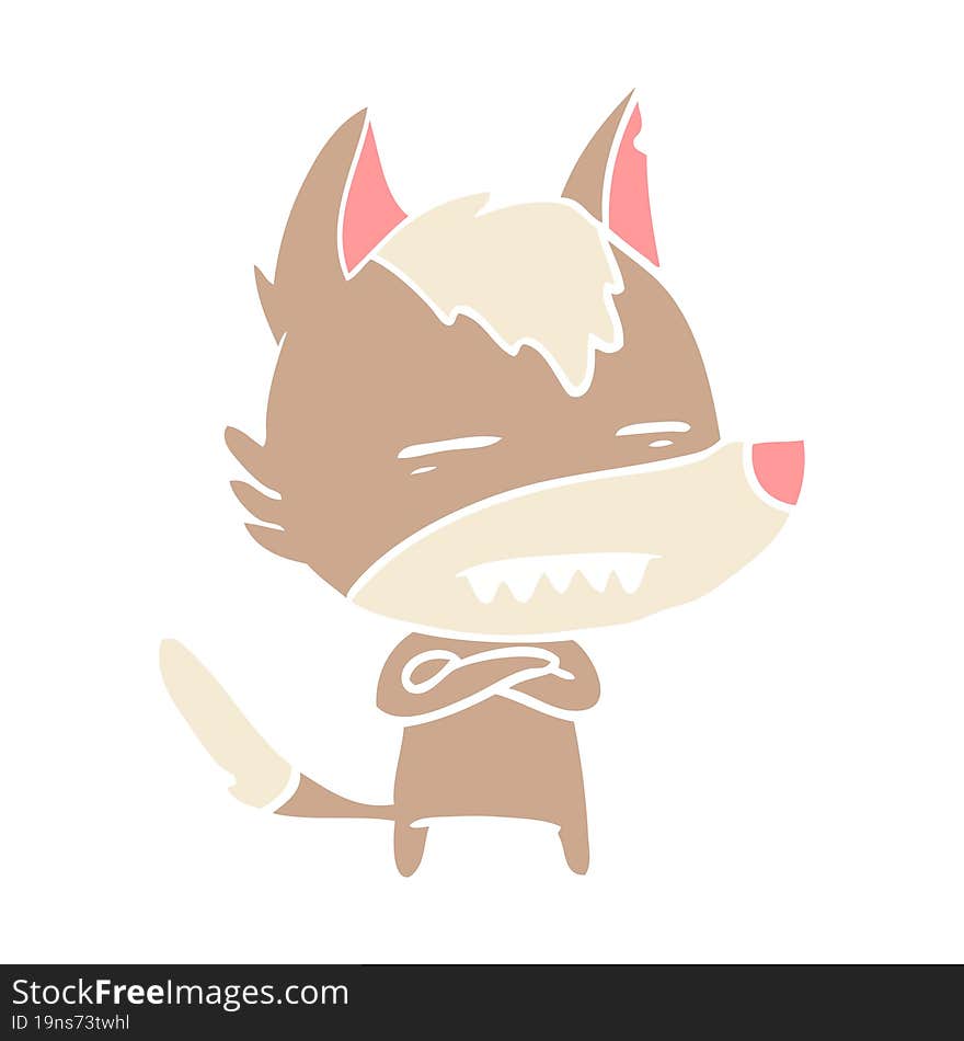 flat color style cartoon wolf showing teeth