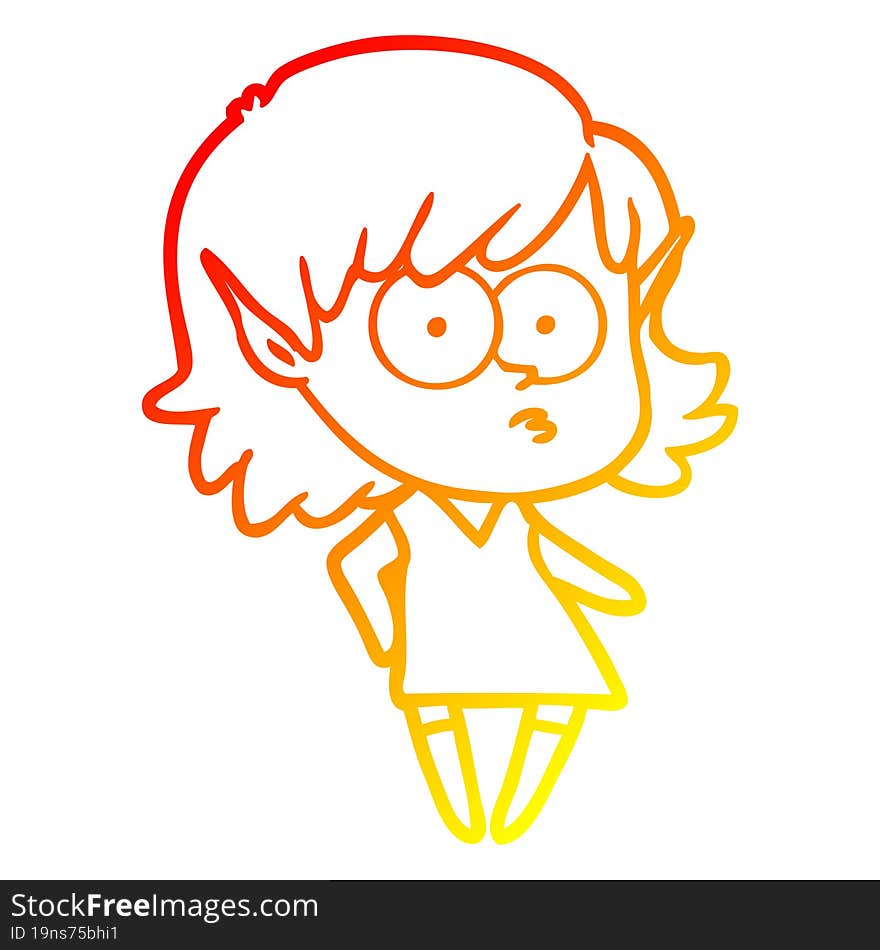 warm gradient line drawing cartoon elf girl staring