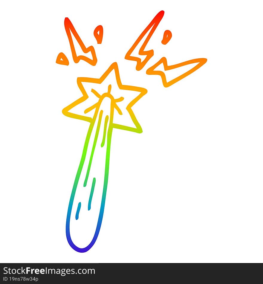 rainbow gradient line drawing cartoon magic wand