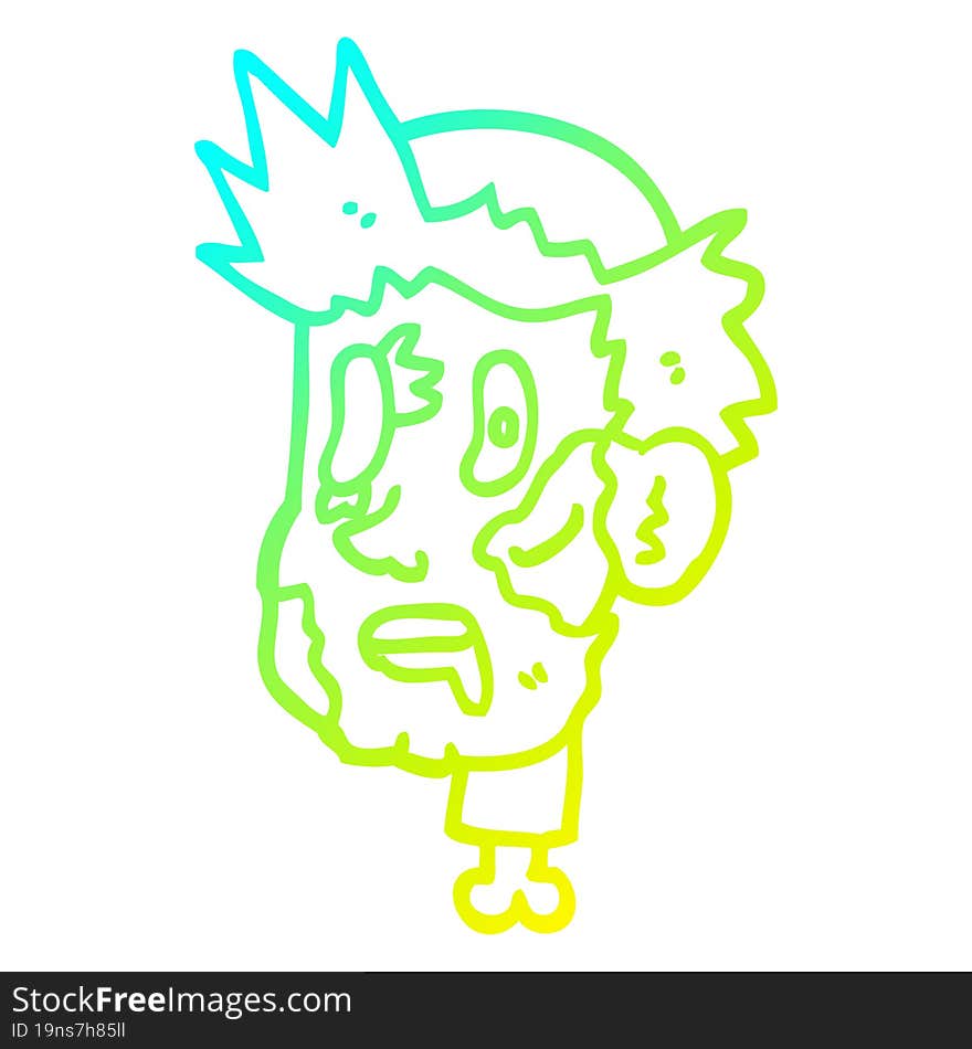 Cold Gradient Line Drawing Cartoon Zombie Head