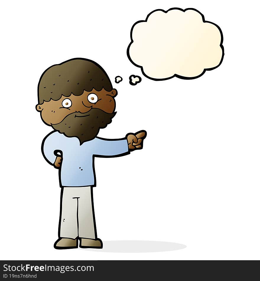 Cartoon Bearded Man Pointing With Thought Bubble