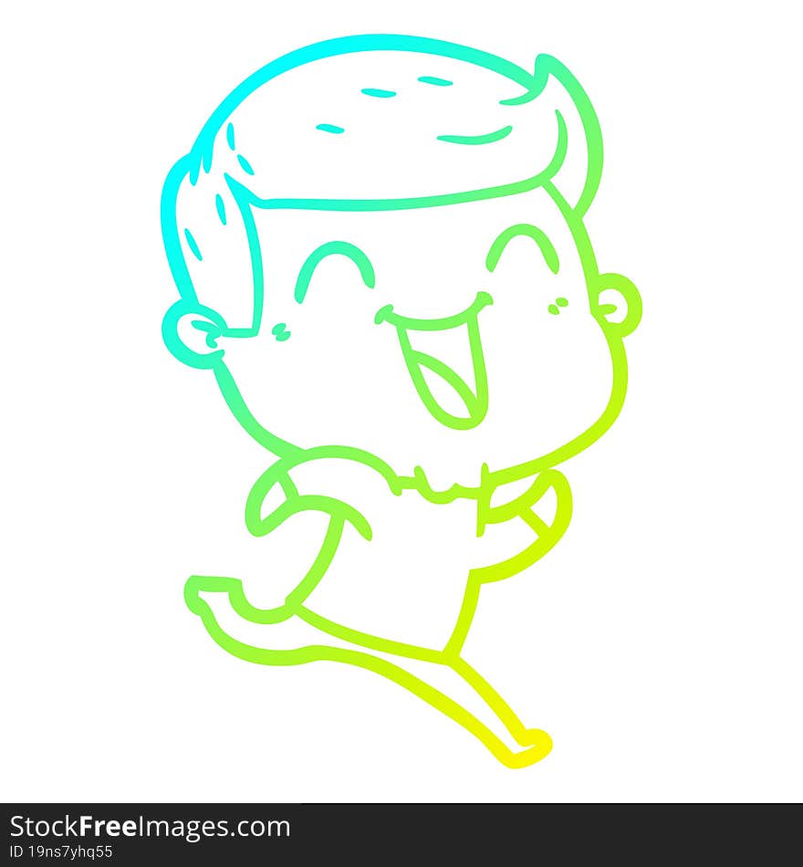 cold gradient line drawing of a cartoon man laughing