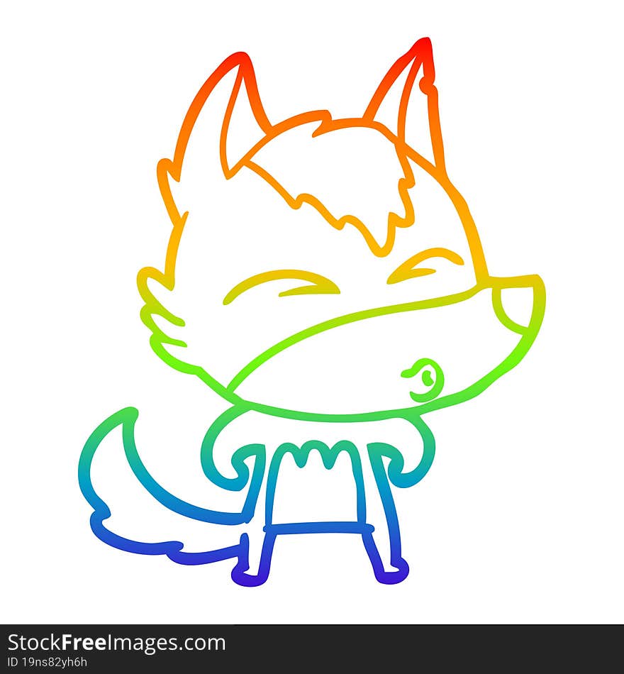 rainbow gradient line drawing cartoon wolf whistling