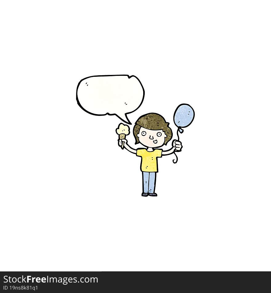 cartoon boy with ice cream and balloon