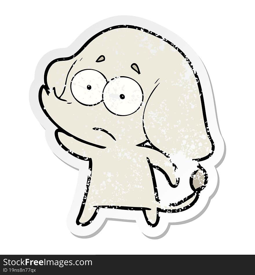 Distressed Sticker Of A Cartoon Unsure Elephant