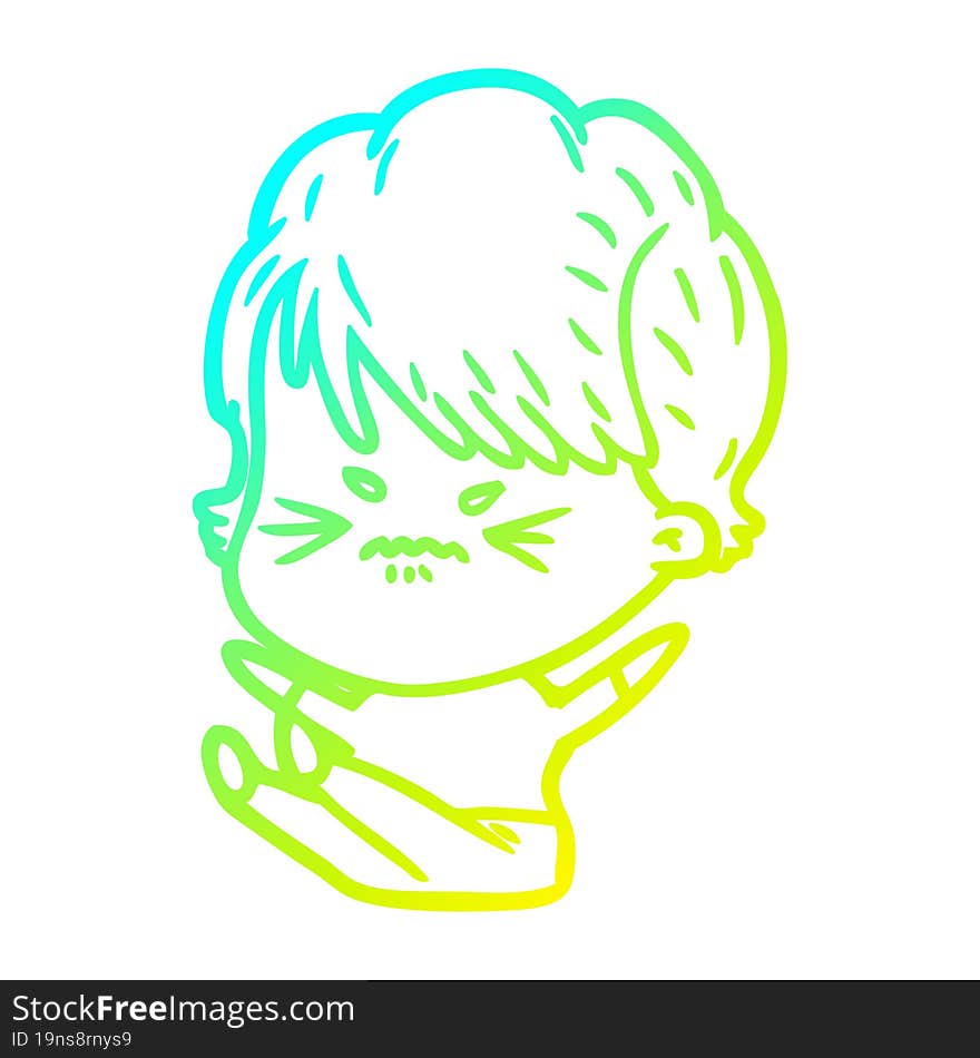 Cold Gradient Line Drawing Cartoon Frustrated Woman