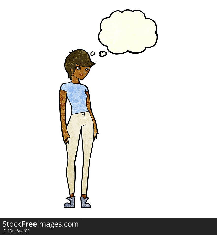 cartoon modern attractive woman with thought bubble