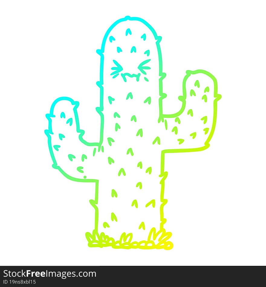 Cold Gradient Line Drawing Cartoon Cactus