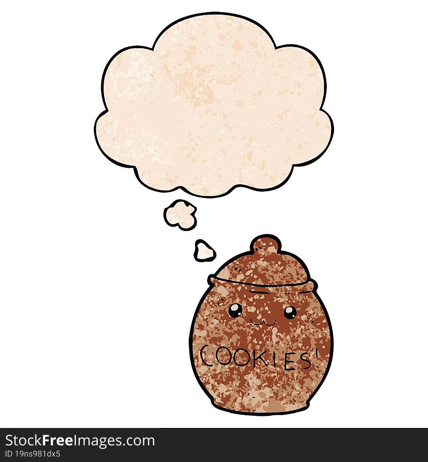 cartoon cookie jar with thought bubble in grunge texture style. cartoon cookie jar with thought bubble in grunge texture style