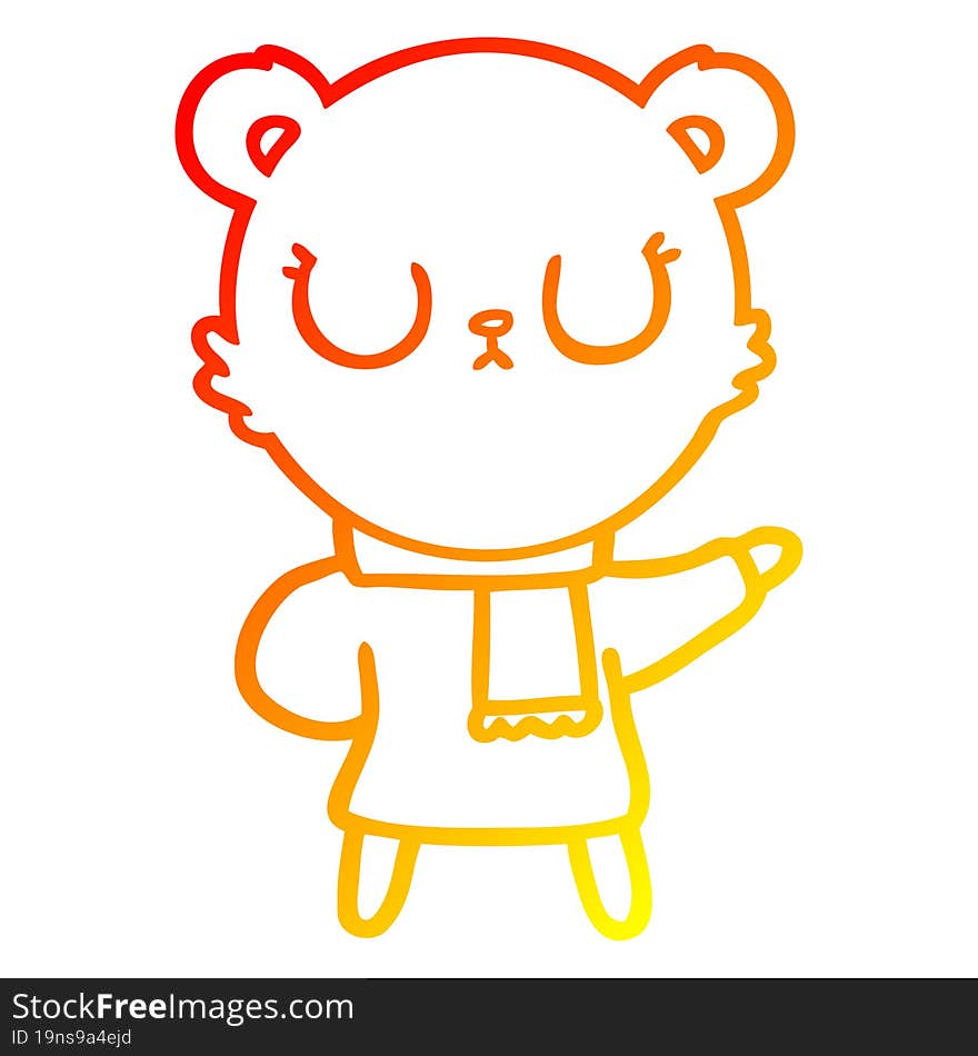 warm gradient line drawing peaceful cartoon bear wearing scarf