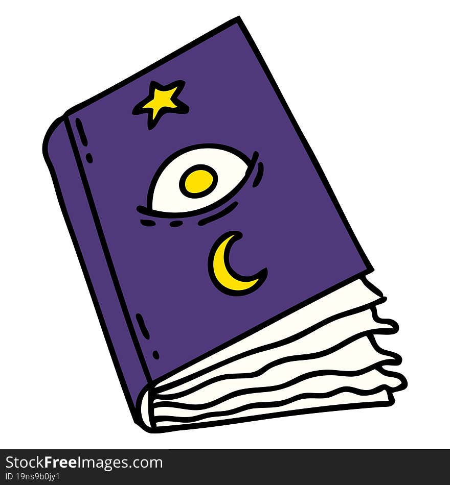 cartoon of a spooky spellbook with eyeball