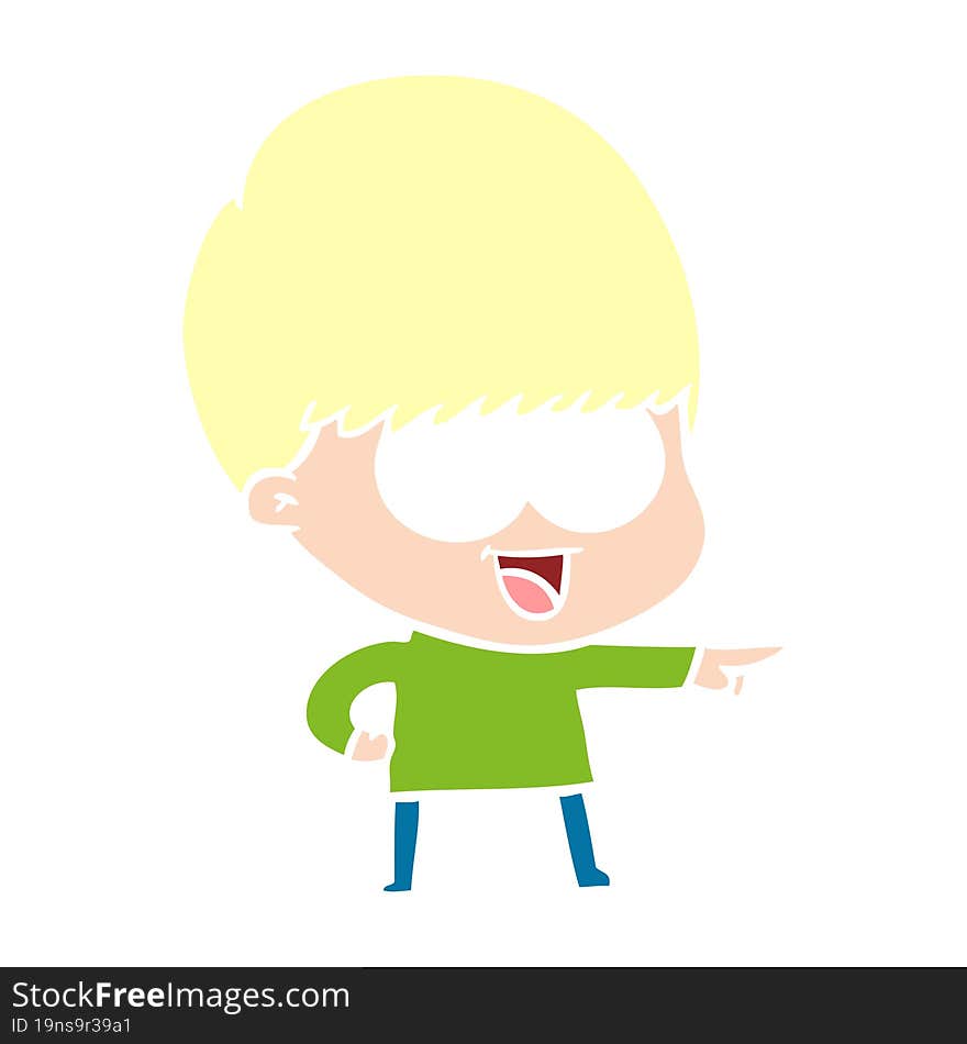 happy flat color style cartoon boy pointing