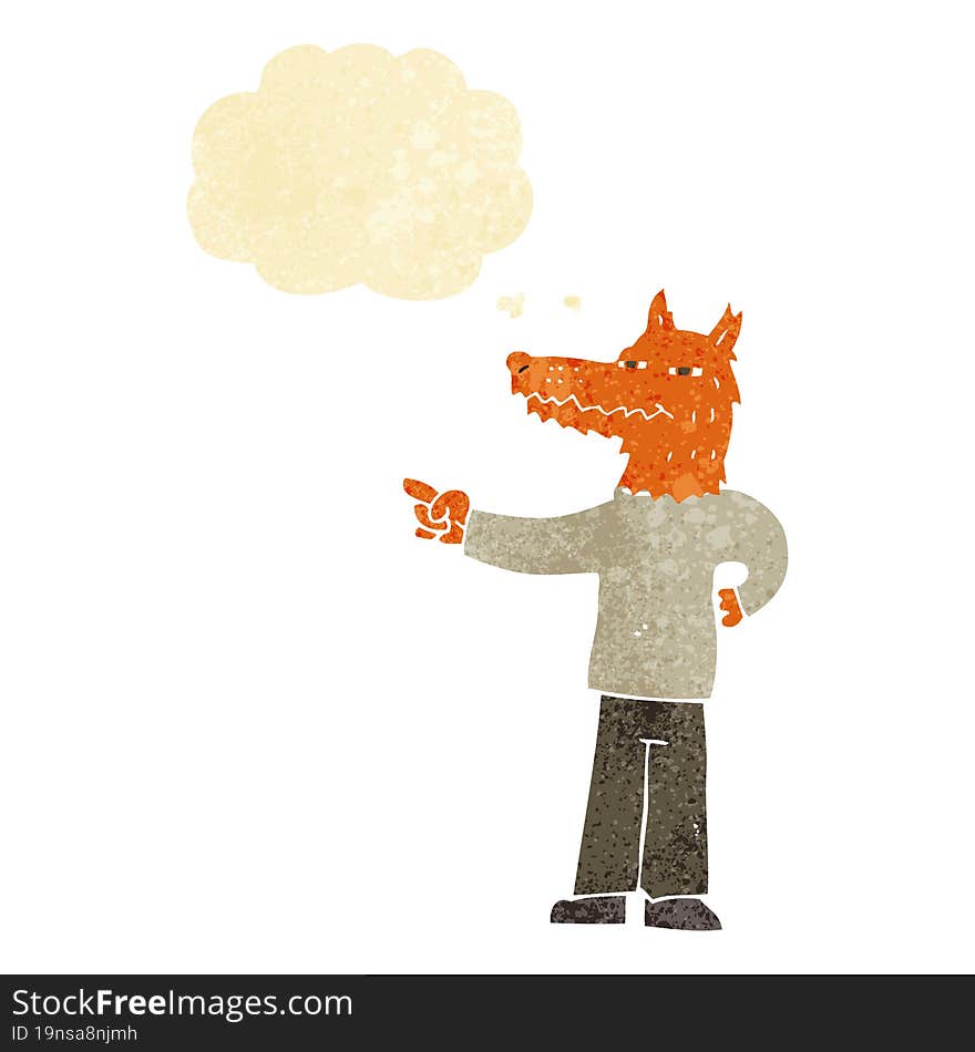 Cartoon Pointing Fox Man With Thought Bubble