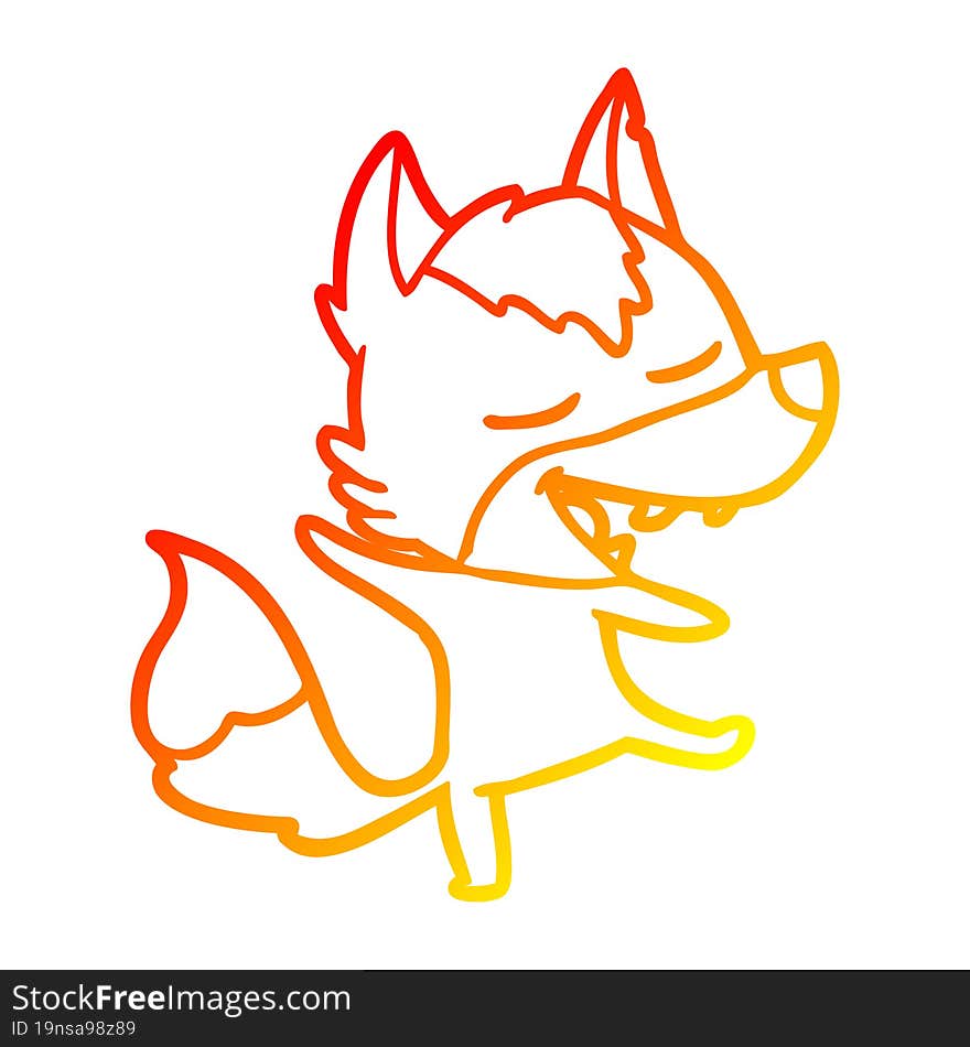 warm gradient line drawing cartoon wolf laughing