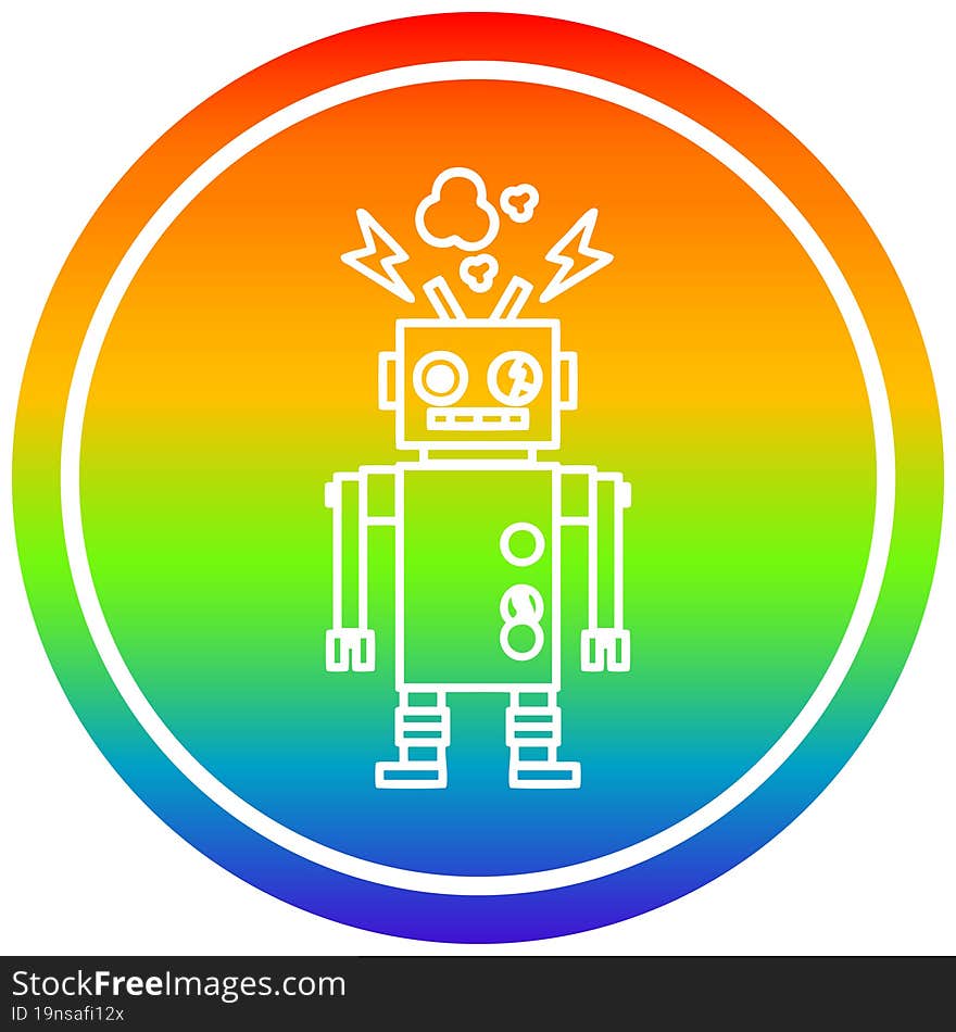 malfunctioning robot circular icon with rainbow gradient finish. malfunctioning robot circular icon with rainbow gradient finish