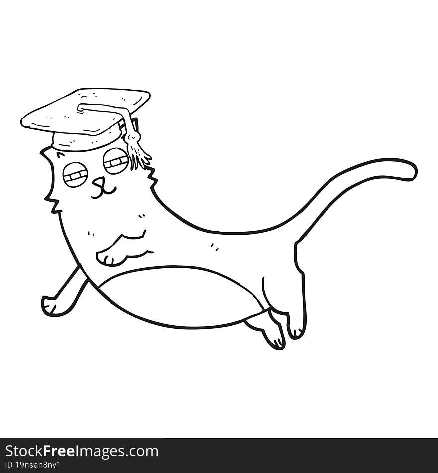 Black And White Cartoon Cat With Graduate Cap