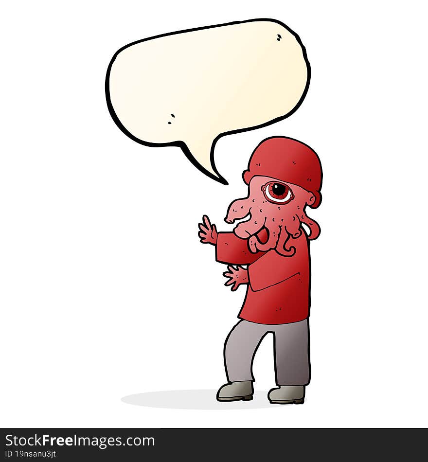 cartoon alien man with speech bubble