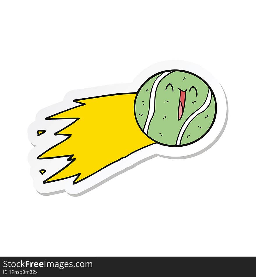 sticker of a flying tennis ball cartoon