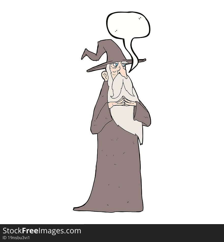 cartoon old wizard with speech bubble