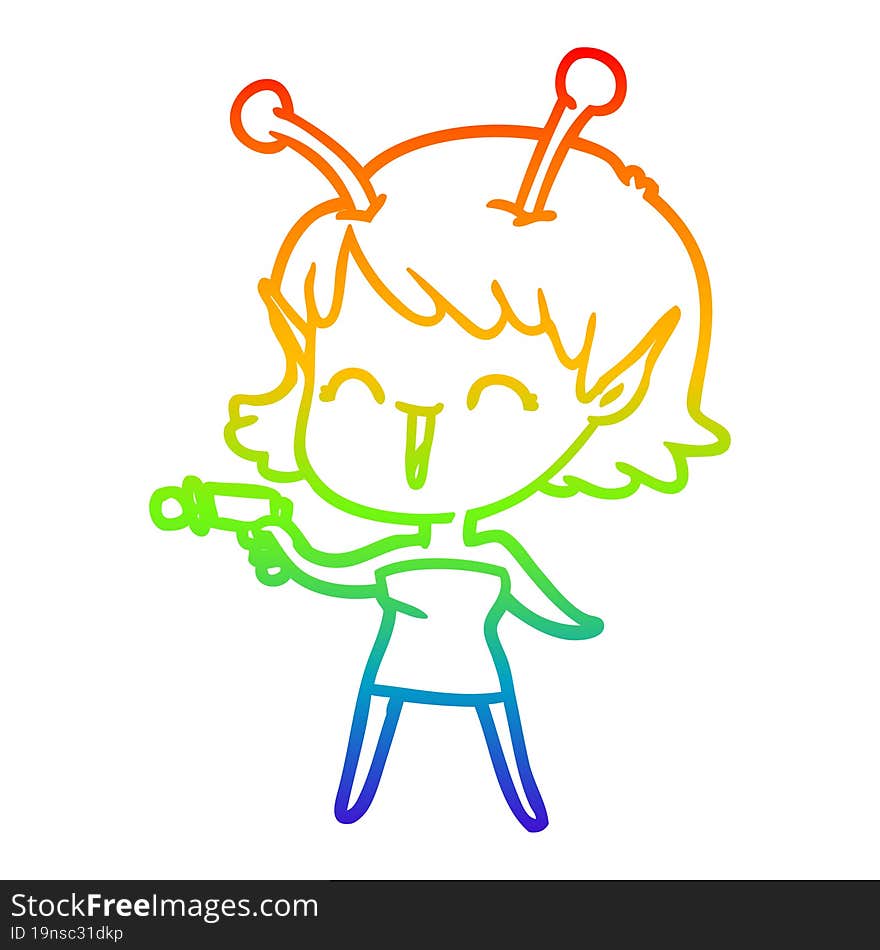 rainbow gradient line drawing cartoon alien girl laughing