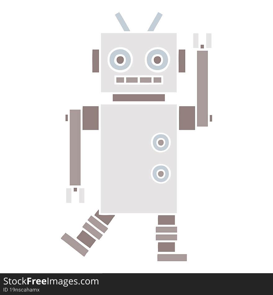 flat color retro cartoon dancing robot