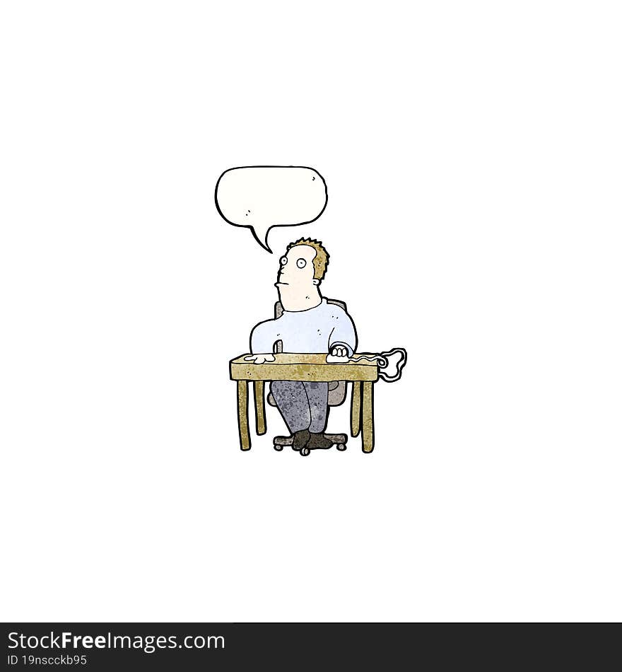 Cartoon Man Working At Desk