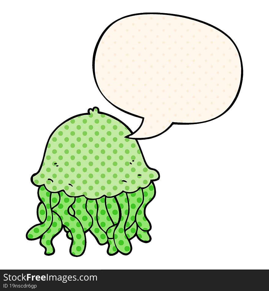 cartoon jellyfish and speech bubble in comic book style