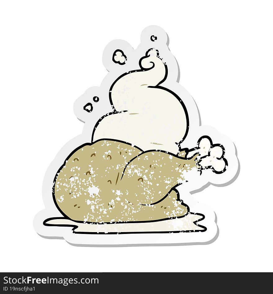 Distressed Sticker Of A Cartoon Cooked Chicken