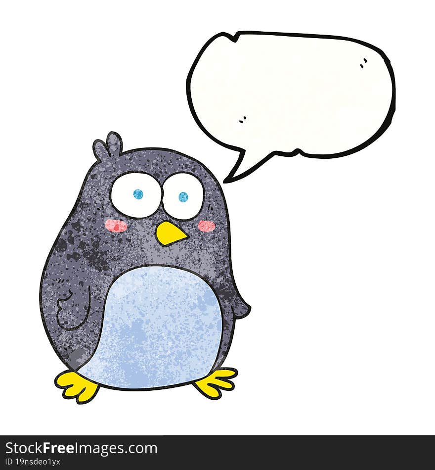 speech bubble textured cartoon penguin