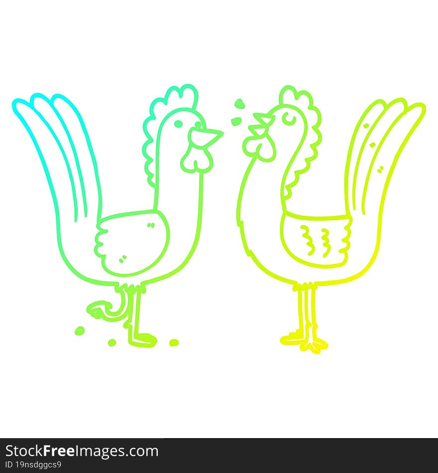 cold gradient line drawing cartoon chickens